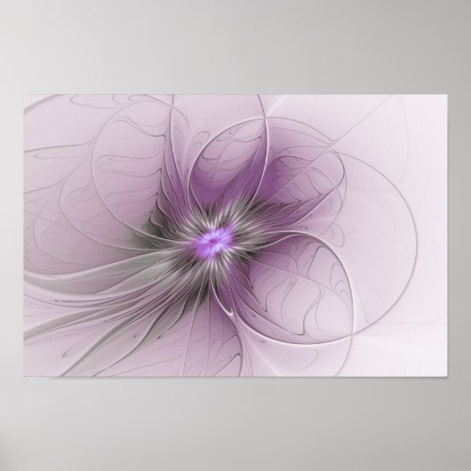 Little Beauty Modern Mauve Grijs Fractal Art Flowe Poster (Voorkant)