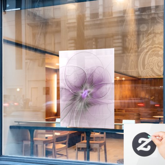 Little Beauty Modern Mauve Grijs Fractal Art Flowe Raamsticker (Cafe Raam)