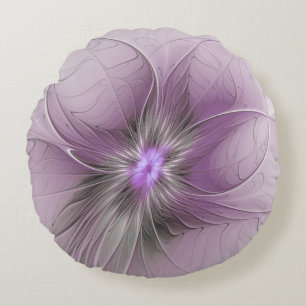 Little Beauty Modern Mauve Grijs Fractal Art Flowe Rond Kussen