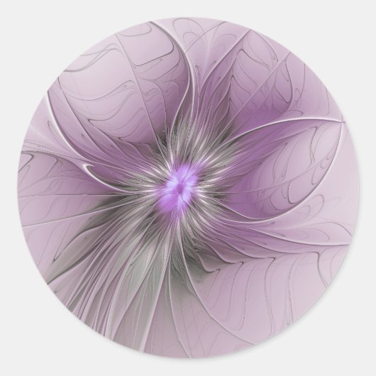 Little Beauty Modern Mauve Grijs Fractal Art Flowe Ronde Sticker (Voorkant)