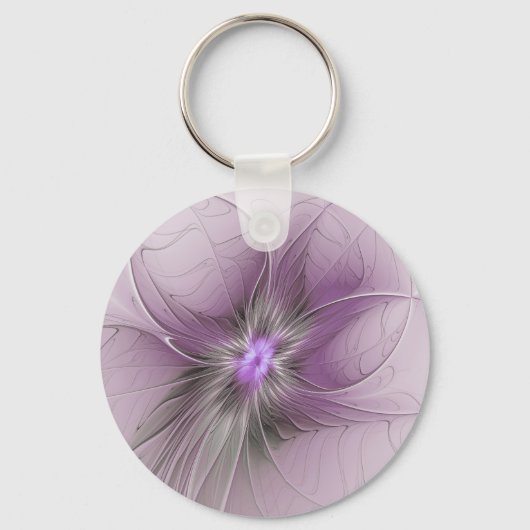 Little Beauty Modern Mauve Grijs Fractal Art Flowe Sleutelhanger (Voorkant)
