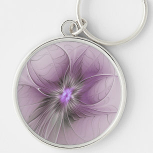 Little Beauty Modern Mauve Grijs Fractal Art Flowe Sleutelhanger