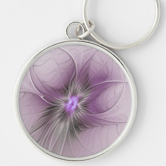 Little Beauty Modern Mauve Grijs Fractal Art Flowe Sleutelhanger (Voorkant)