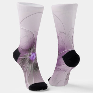 Little Beauty Modern Mauve Grijs Fractal Art Flowe Sokken