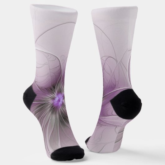 Little Beauty Modern Mauve Grijs Fractal Art Flowe Sokken (Gebogen)
