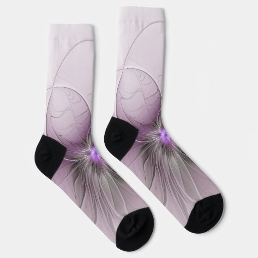 Little Beauty Modern Mauve Grijs Fractal Art Flowe Sokken (Rechts)