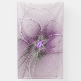 Little Beauty Modern Mauve Grijs Fractal Art Flowe Spandoek