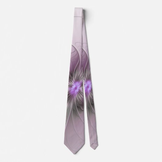 Little Beauty Modern Mauve Grijs Fractal Art Flowe Stropdas (Voorkant)