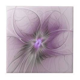Little Beauty Modern Mauve Grijs Fractal Art Flowe Tegeltje