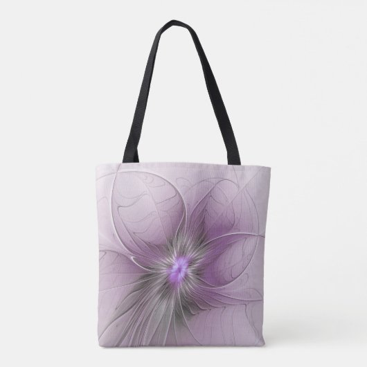 Little Beauty Modern Mauve Grijs Fractal Art Flowe Tote Bag (Achterkant)