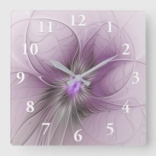 Little Beauty Modern Mauve Grijs Fractal Art Flowe Vierkante Klok (Voorkant)