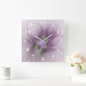 Little Beauty Modern Mauve Grijs Fractal Art Flowe Vierkante Klok (Huis)