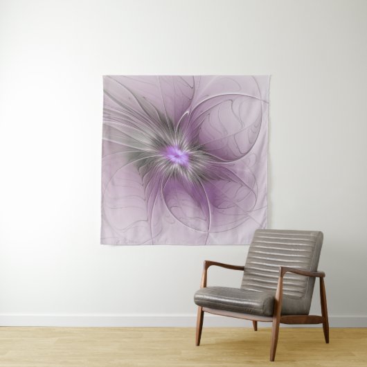 Little Beauty Modern Mauve Grijs Fractal Art Flowe Wandkleed (In Situ (horizontaal))
