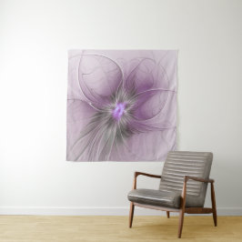 Little Beauty Modern Mauve Grijs Fractal Art Flowe Wandkleed