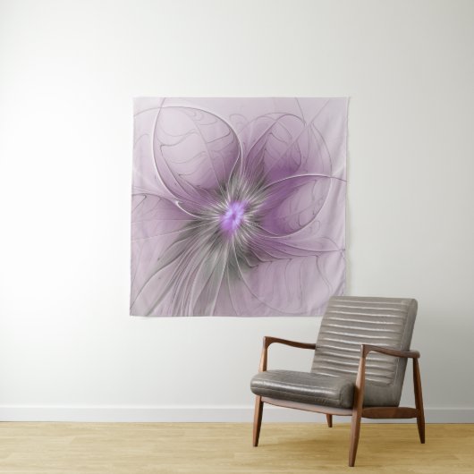 Little Beauty Modern Mauve Grijs Fractal Art Flowe Wandkleed (In situ)