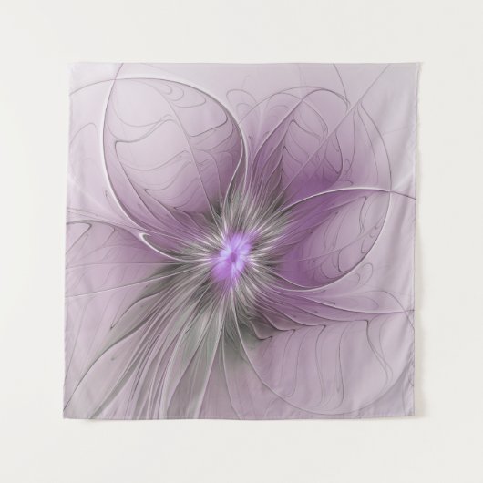 Little Beauty Modern Mauve Grijs Fractal Art Flowe Wandkleed (Voorkant)