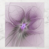 Little Beauty Modern Mauve Grijs Fractal Art Flowe Wijn Etiket (Enkel label)
