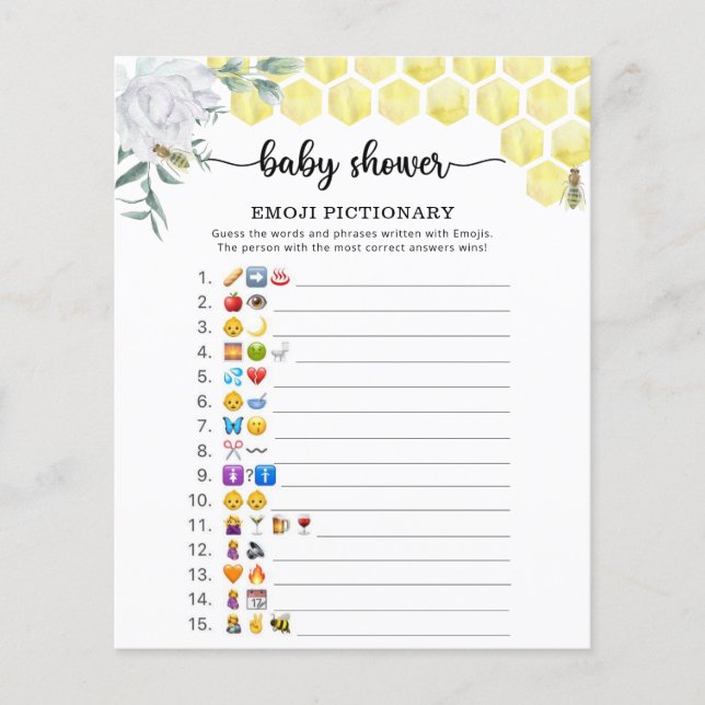 Little Bee Baby shower emoji pictionary game (Voorkant)