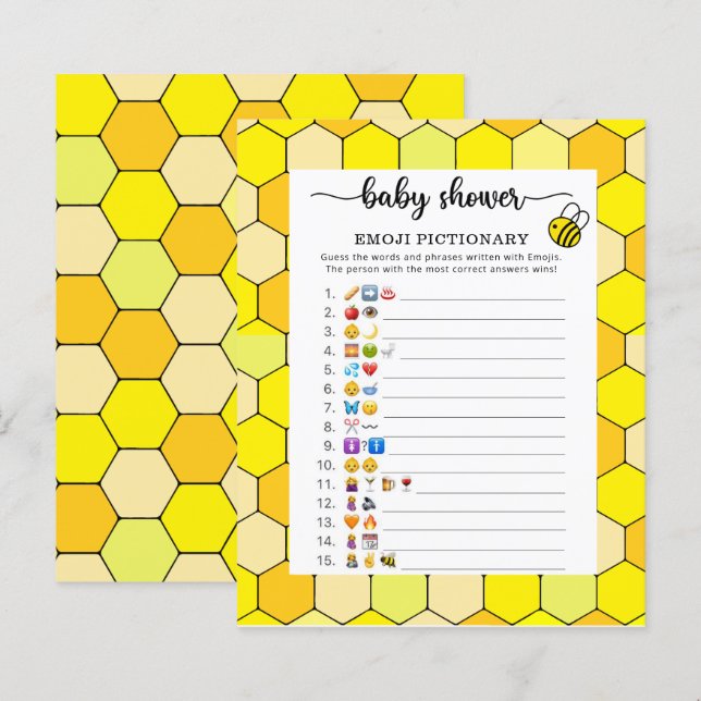 Little Bee Baby shower emoji pictionary spel (Voorkant / Achterkant)