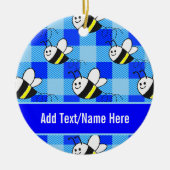 Little Bee Blue Plaid Pattern Aangepaste naam Keramisch Ornament (Voorkant)