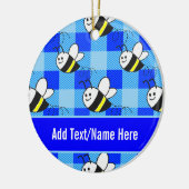 Little Bee Blue Plaid Pattern Aangepaste naam Keramisch Ornament (Links)