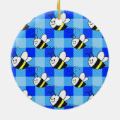 Little Bee Blue Plaid Pattern Aangepaste naam Keramisch Ornament (Achterkant)