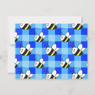Little Bee Blue Plaid Pattern Custom Briefkaart