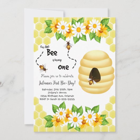 Little Bee First Bee-Day 1e Verjaardag Uitnodiging (Voorkant)