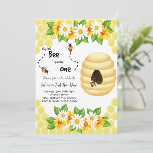 Little Bee First Bee-Day 1e Verjaardag Uitnodiging (Staand voorkant)