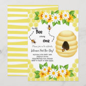 Little Bee First Bee-Day 1e Verjaardag Uitnodiging (Voorkant / Achterkant)