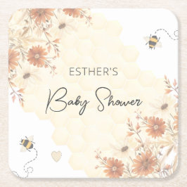 Little Bee Honey Boho Wildflower Baby shower Kartonnen Onderzetters