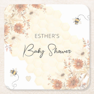 Little Bee Honey Boho Wildflower Baby shower Kartonnen Onderzetters