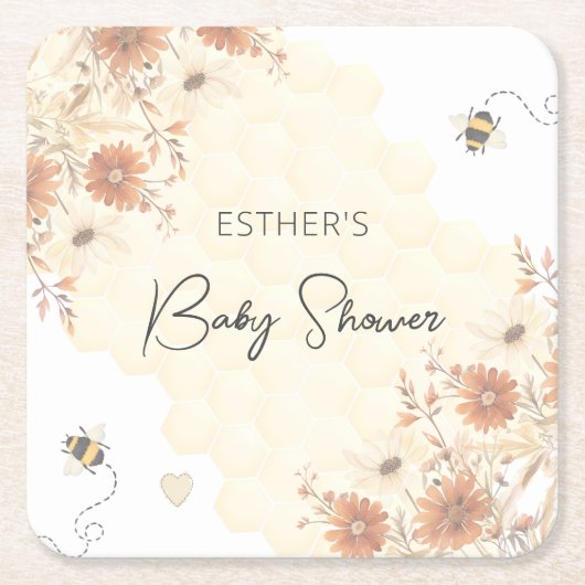 Little Bee Honey Boho Wildflower Baby shower Kartonnen Onderzetters (Voorkant)