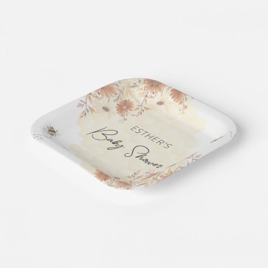 Little Bee Honey Boho Wildflower Baby shower Papieren Bordje (Gebogen)