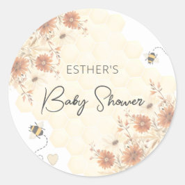 Little Bee Honey Boho Wildflower Baby shower Ronde Sticker