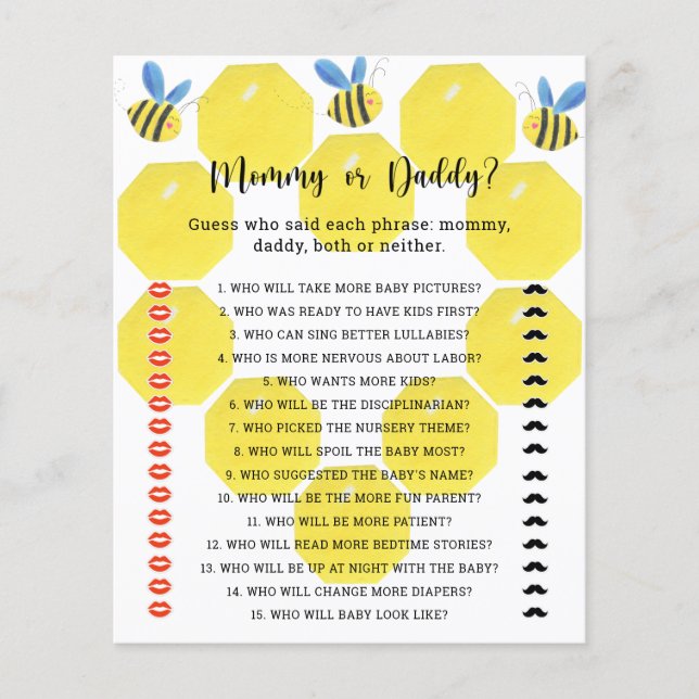 Little Bee - mama of papa baby shower spel (Voorkant)
