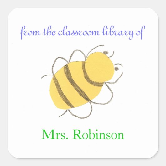 Little bee personalized bookplates for teacher vierkante sticker (Voorkant)