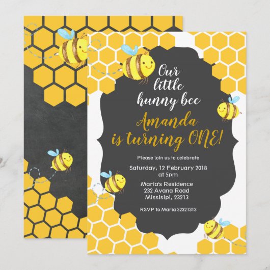 Little Bee verjaardagsuitnodiging voor jongen of m Kaart (Voorkant / Achterkant)