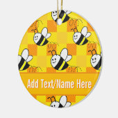 Little Bee Yellow en Sinaasappel Plaid Custom Name Keramisch Ornament (Links)