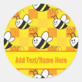 Little Bee Yellow en Sinaasappel Plaid Custom Name Ronde Sticker (Voorkant)