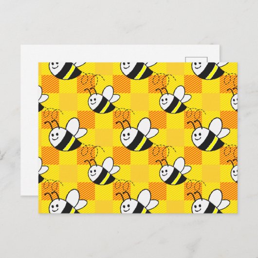 Little Bee Yellow en Sinaasappel Plaid Pattern Cus Briefkaart (Voorkant / Achterkant)
