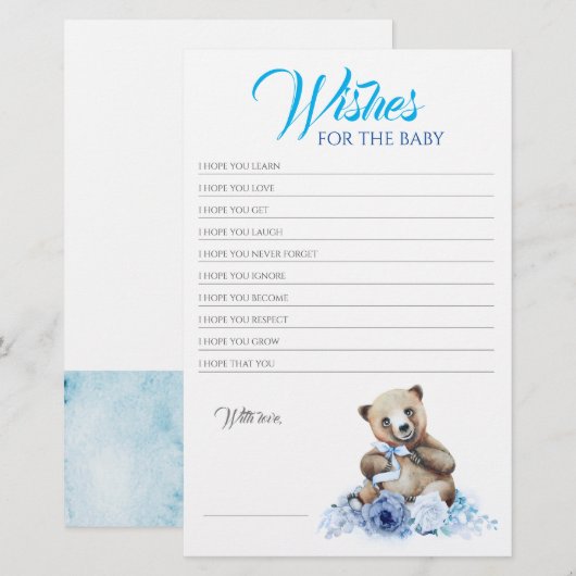 Little Beer Blue Floral Baby shower Game (Voorkant / Achterkant)