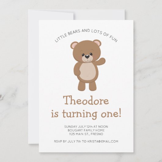 Little Beer Turing One Woodland First Birthday Kaart (Voorkant)