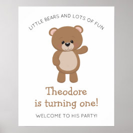 Little Beer Turing One Woodland First Birthday Poster