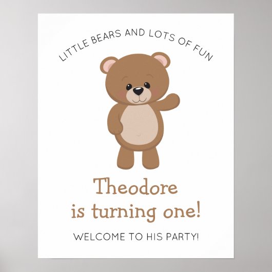 Little Beer Turing One Woodland First Birthday Poster (Voorkant)