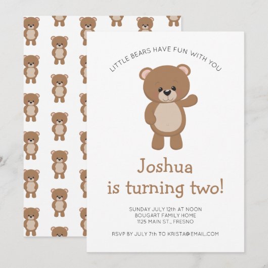 Little Beer Turing Two Woodland Second Birthday Kaart (Voorkant / Achterkant)