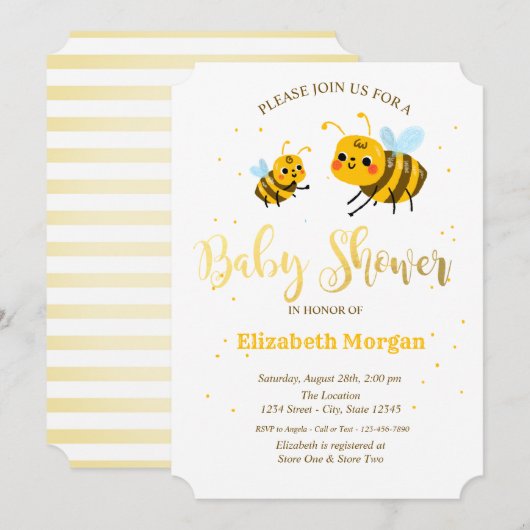 Little Bees Baby Shower Kaart (Voorkant / Achterkant)