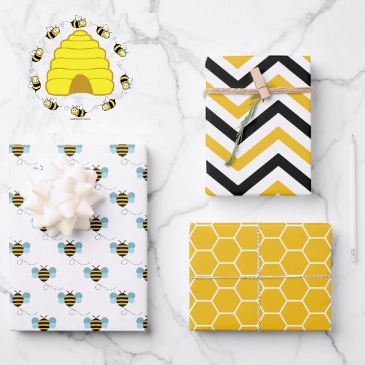 Little Bees Happy Yellow 3 Coördinatie Inpakpapier Vel