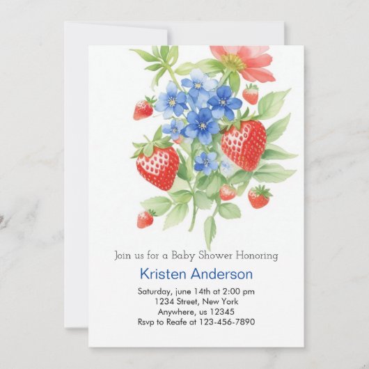 Little Berry Blue Waterverf Boy Baby shower Kaart (Voorkant)