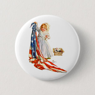 Little Betsy Ross en de Amerikaanse vlag Ronde Button 5,7 Cm